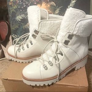 Marc Fisher Ivory Isalia Shearling Hiker Boots Size 9.5